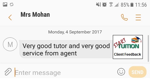 Review from Mrs Mohan: Very good tutor and very good service from agent.